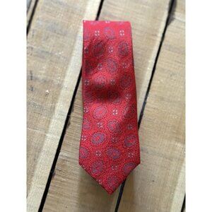 Vintage Minar 100% Silk Tie Red Blue Gray Geometric Pattern Made In India